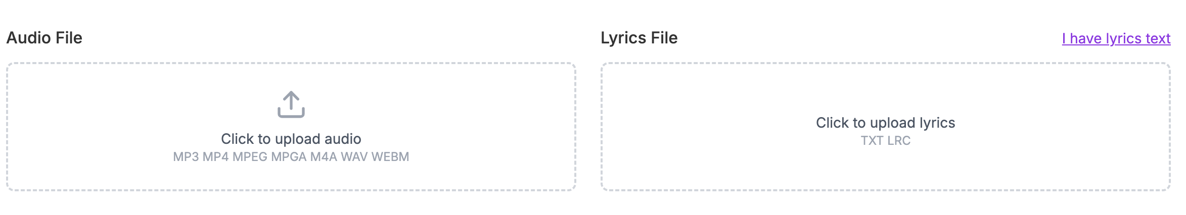 AI LRC Generator Auto Alignment File Uploading Interface