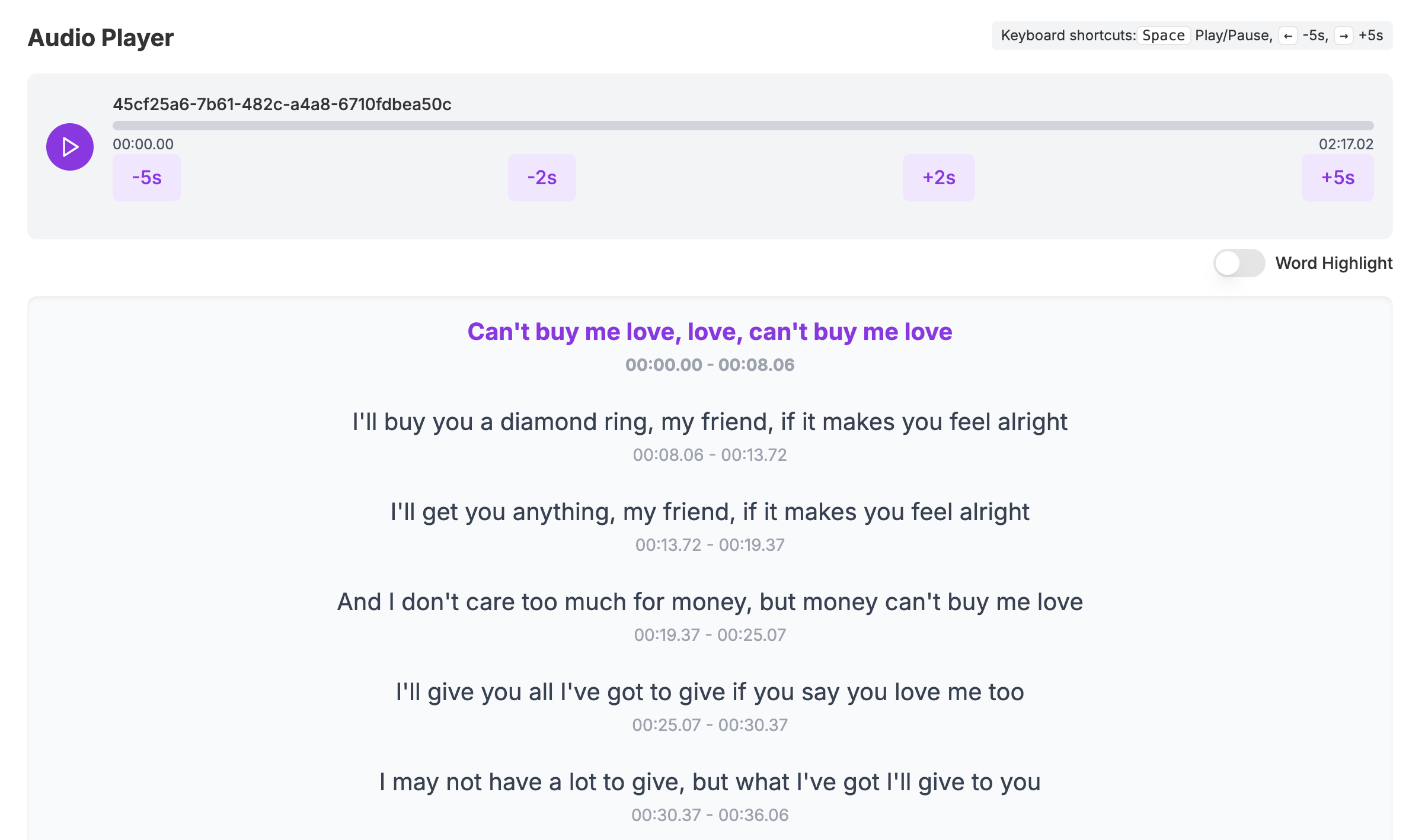 QuickLRC Audio LRC Generator Review Interface