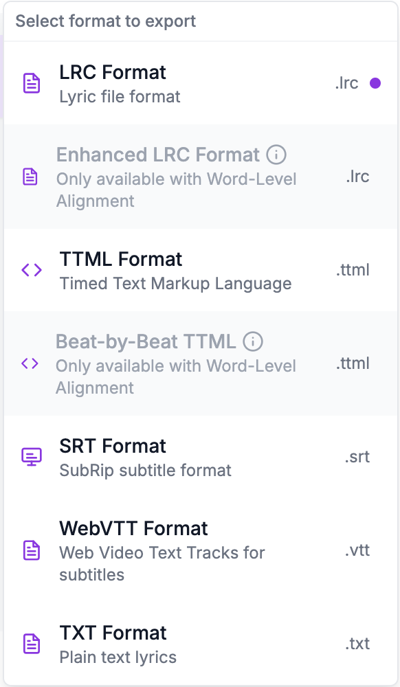 QuickLRC Extract Lyrics Export Format