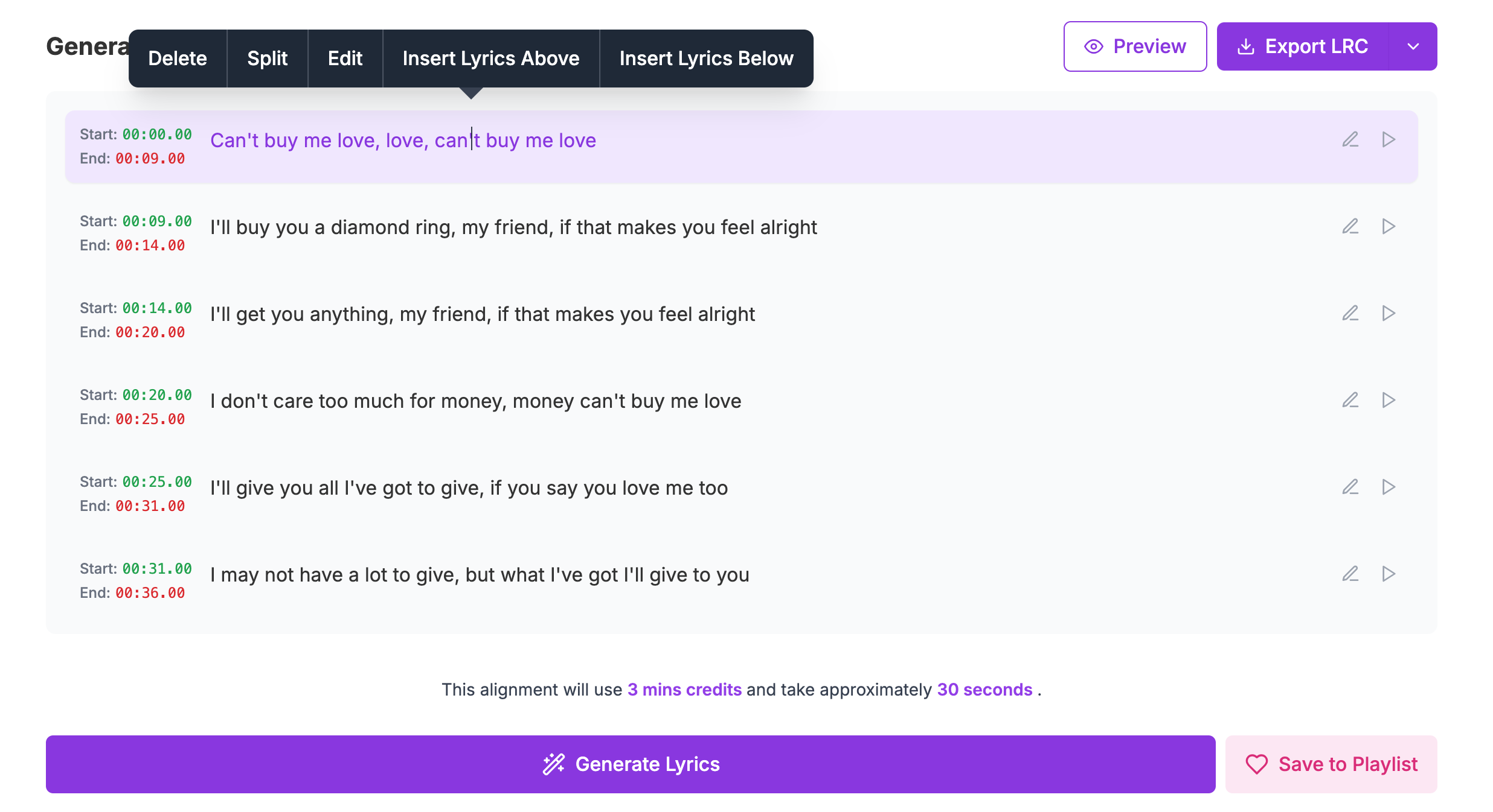 QuickLRC Extract Lyrics Editor